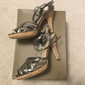 Anne Klein New York Pewter Medtallic Strap High Heels Shoes ~ Size 6